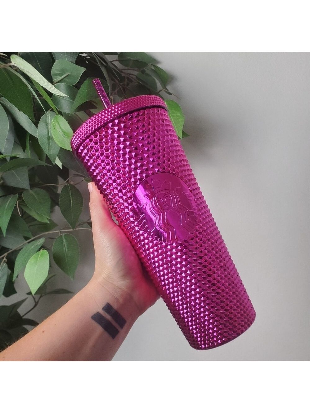 Starbucks Chrome Pink Studded Tumbler 24 oz Venti 2021 New